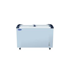 ORIKOOL Commercial 50" Glass Top Display Island Freezer Supermarket Cooler Market Grocery Island Merchandiser 355L Sliding Glass Door Horizontal Showc